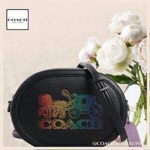 COACH Leather Crossbody Camera Bag Black Rainbow Horse Carriage NWT